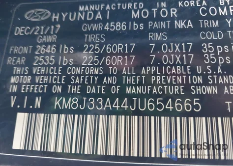 2018 Hyundai Tucson Sel Plus z USA, uszkodzony, nr VIN KM8J33A44JU654665